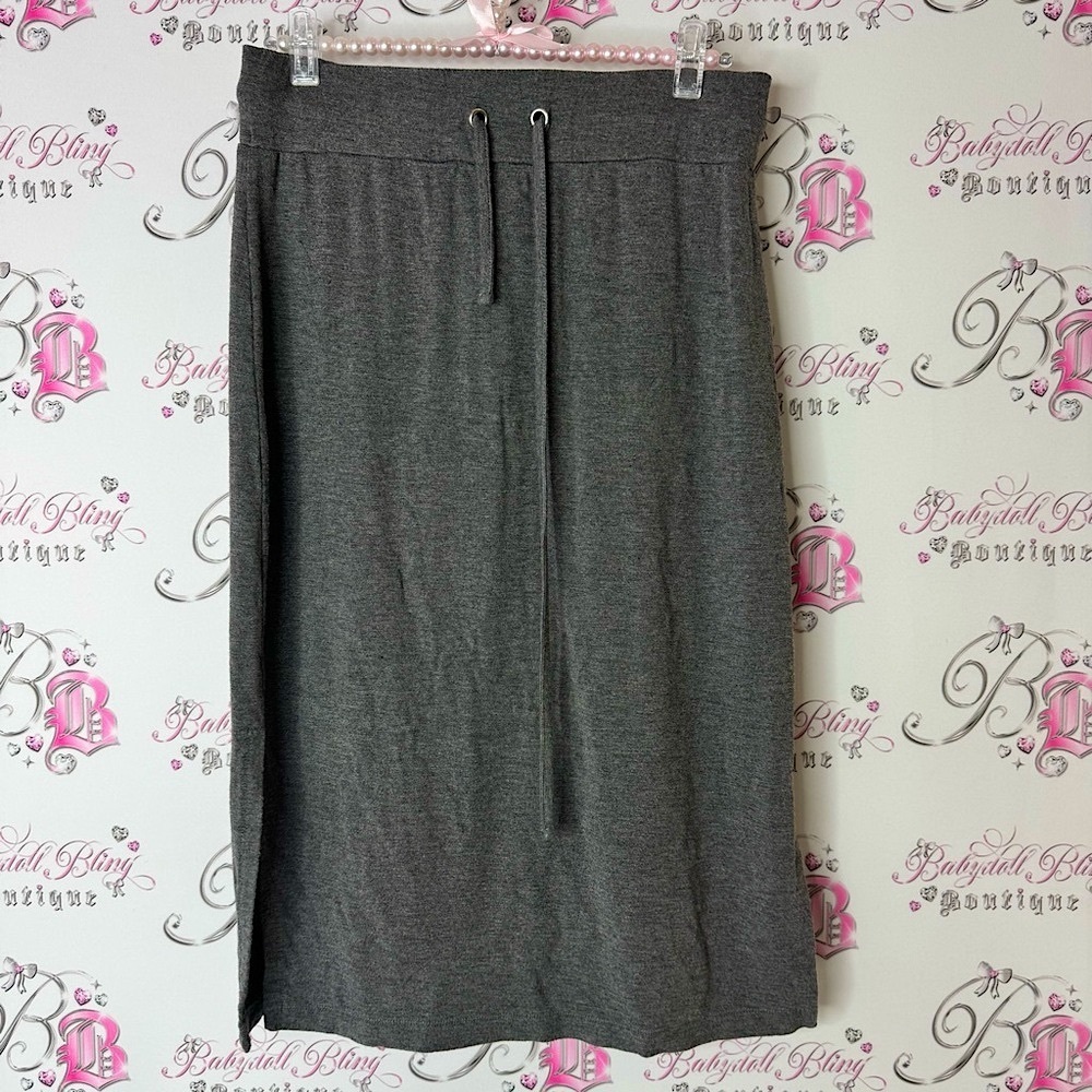 Press skirt tie up waist dark grey Elegant Charcoal Pencil Skirt
